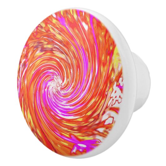 レトロマゼンタと秋の色のフローラの渦巻き セラミックノブ (右)