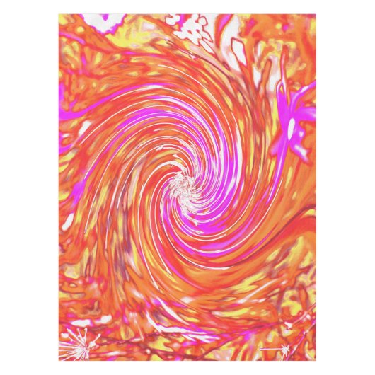 レトロマゼンタと秋の色のフローラの渦巻き テーブルクロス (正面)