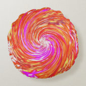 レトロマゼンタと秋の色のフローラの渦巻き ラウンドクッション (裏面)