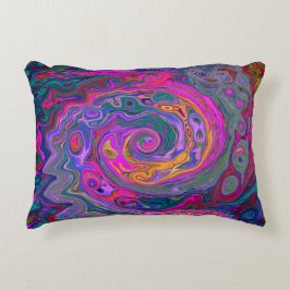 レトロマゼンタ、緑、オレンジの抽象芸術旋回 アクセントクッション