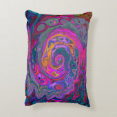 レトロマゼンタ、緑、オレンジの抽象芸術旋回 アクセントクッション (裏面(縦))