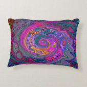 レトロマゼンタ、緑、オレンジの抽象芸術旋回 アクセントクッション (裏面)