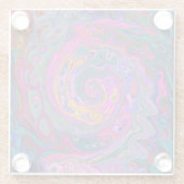 レトロマゼンタ、緑、オレンジの抽象芸術旋回 ガラスコースター (裏面)