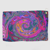 レトロマゼンタ、緑、オレンジの抽象芸術旋回 ゴルフタオル (横)