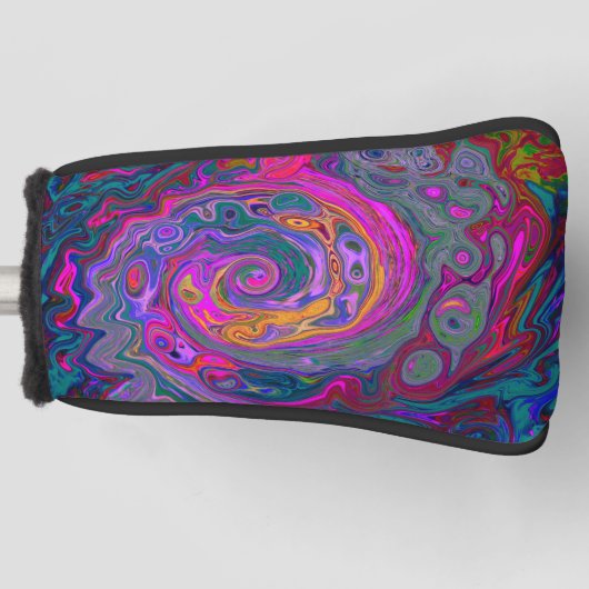 レトロマゼンタ、緑、オレンジの抽象芸術旋回 ゴルフヘッドカバー (正面)