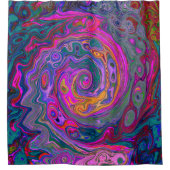 レトロマゼンタ、緑、オレンジの抽象芸術旋回 シャワーカーテン (正面)