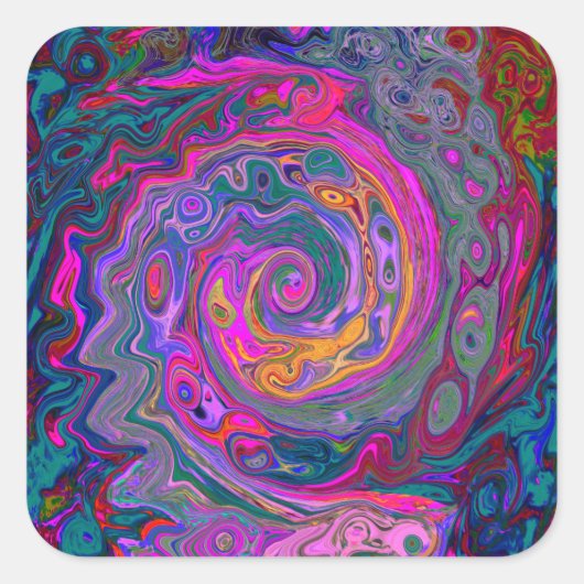 レトロマゼンタ、緑、オレンジの抽象芸術旋回 スクエアシール (正面)
