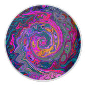 レトロマゼンタ、緑、オレンジの抽象芸術旋回 セラミックノブ (正面)