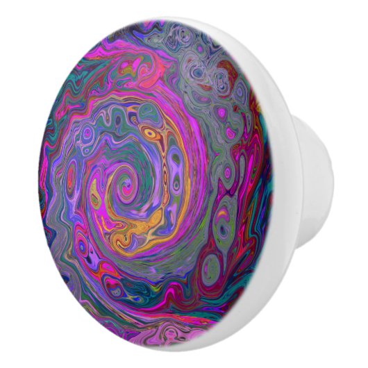 レトロマゼンタ、緑、オレンジの抽象芸術旋回 セラミックノブ (右)