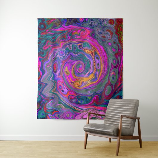 レトロマゼンタ、緑、オレンジの抽象芸術旋回 タペストリー (インサイチュ)