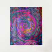 レトロマゼンタ、緑、オレンジの抽象芸術旋回 タペストリー (正面)