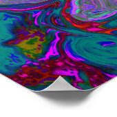 レトロマゼンタ、緑、オレンジの抽象芸術旋回 ポスター (角)