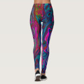 レトロマゼンタ、緑、オレンジの抽象芸術旋回 レギンス (裏面)