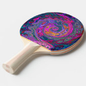レトロマゼンタ、緑、オレンジの抽象芸術旋回 卓球ラケット (正面アングル)