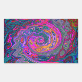 レトロマゼンタ、緑、オレンジの抽象芸術旋回 長方形シール