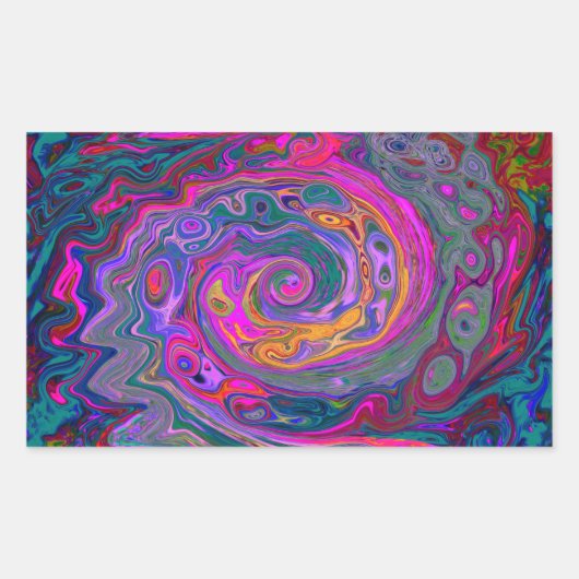 レトロマゼンタ、緑、オレンジの抽象芸術旋回 長方形シール (正面)