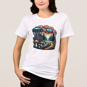 レトロマッシュルームとディスクゴルフコースAi Art トライブレンドTシャツ