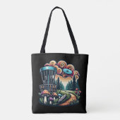 レトロマッシュルームとディスクゴルフコースAi Art トートバッグ (裏面)
