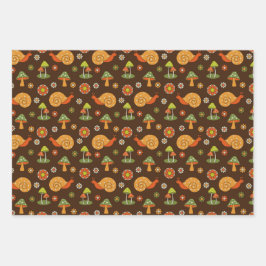 レトロマッシュルームコテージコートリオ ラッピングペーパーシート