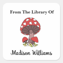 レトロマッシュルームハートカスタムブックラベル スクエアシール