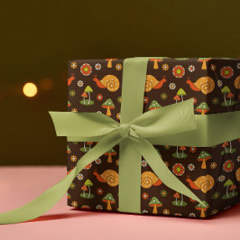 レトロマッシュルーム&スネールズコテージコア ラッピングペーパー