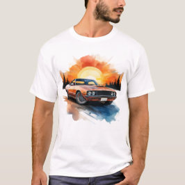 レトロマッスルカーとサンセット車の- Wall Art Tシャツ
