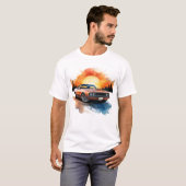 レトロマッスルカーとサンセット車の- Wall Art Tシャツ (正面フル)