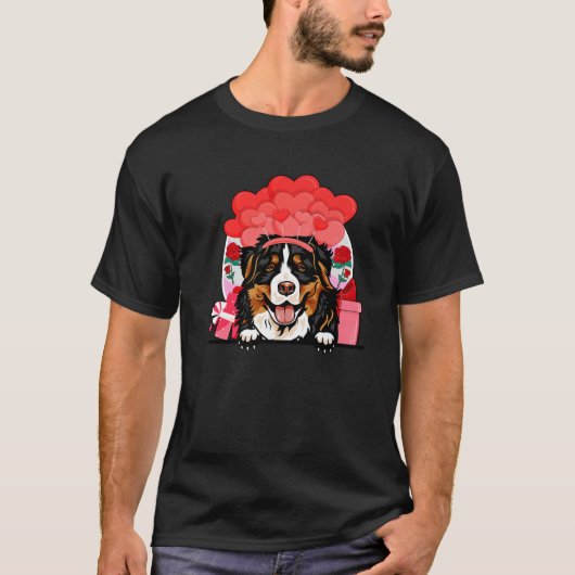 レトロマッチングバレンタインデーハート犬愛好家 Tシャツ (正面)