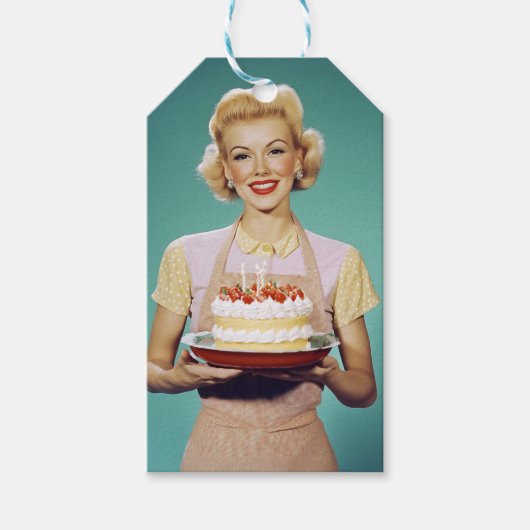 レトロママお祝いケーキ持ち ギフトタグ (正面)