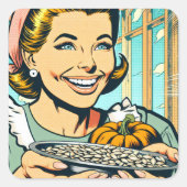 レトロママとカボチャの種子ハロウィーン スクエアシール (正面)