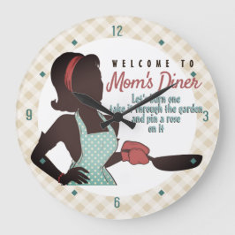 レトロママのディナーlingoフライパンのキッチンクロック ラージ壁時計