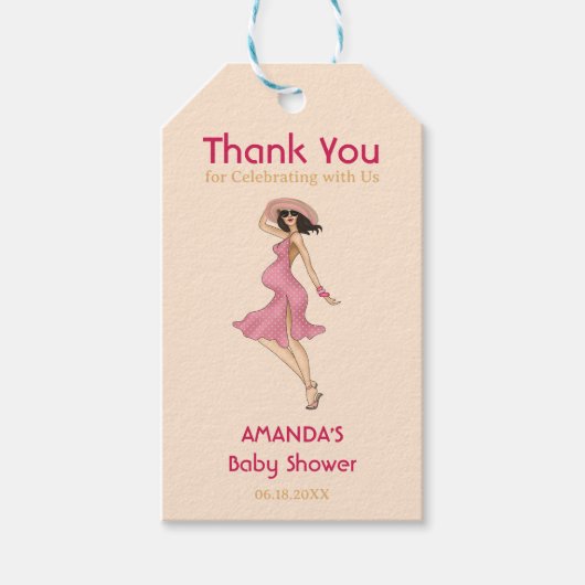 レトロマムブルネットベビーシャワー ギフトタグ (正面)