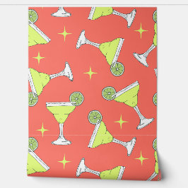 レトロマルガリタカクテルパターンコーラルピンク 壁紙