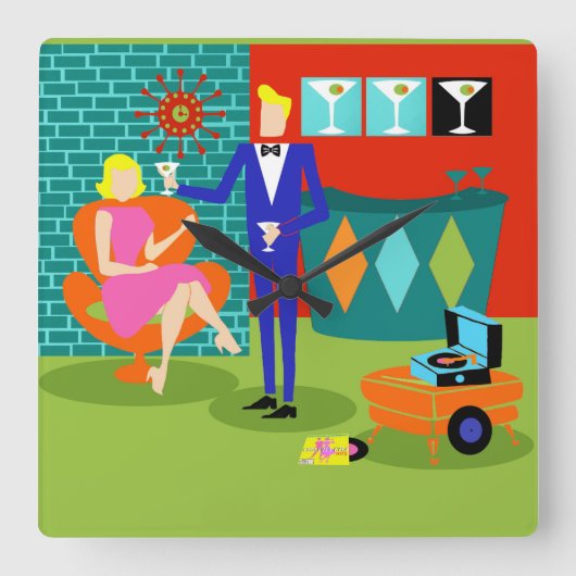 レトロマルチニカップルアクリル壁時計 スクエア壁時計 (正面)