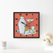 レトロマルティーニカクテルタイムサーモン スクエア壁時計 (ホーム)