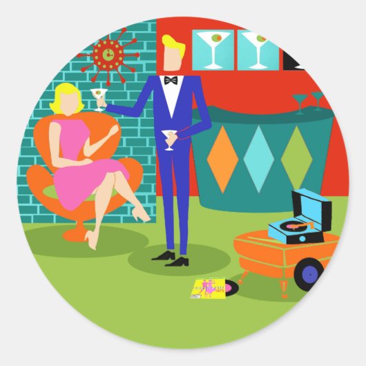 レトロマルティーニ対ステッカー ラウンドシール (正面)