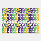レトロマルディグラカラフルス文字タイポグラフィトレンディー ラッピングペーパーシート (正面)