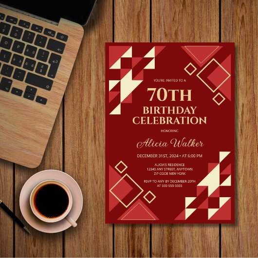 レトロマルーンベージュトライアングルジオメトリック誕生日 招待状