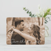 レトロマルーン写真ウェディング日付カードを保存 (スタンド正面)