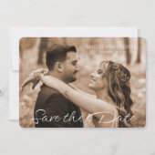 レトロマルーン写真ウェディング日付カードを保存 (正面)