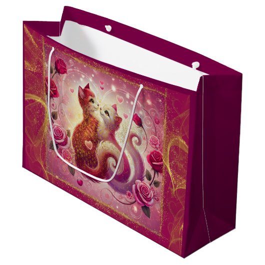 レトロマルーン猫 –  ラージペーパーバッグ (正面アングル)