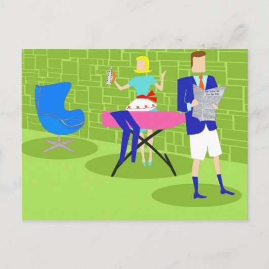 レトロマンガカップルアットホームポストカード ポストカード (正面)