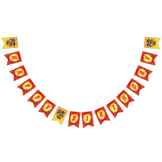 レトロマンガスーパーヒーロー漫画ボーイズバースデーパーティー バンティングフラッグ (全)