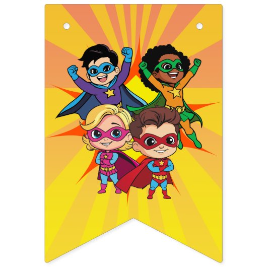 レトロマンガスーパーヒーロー漫画ボーイズバースデーパーティー バンティングフラッグ (第1の旗)