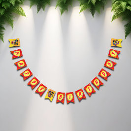 レトロマンガスーパーヒーロー漫画ボーイズバースデーパーティー バンティングフラッグ