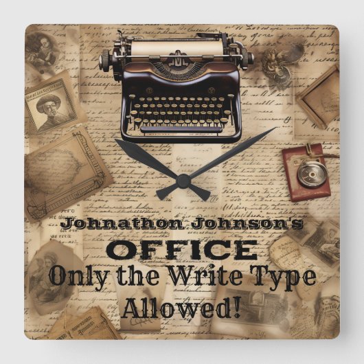 レトロマンケおもしろいーブヴィンテージタイプライター壁時計 スクエア壁時計 (正面)