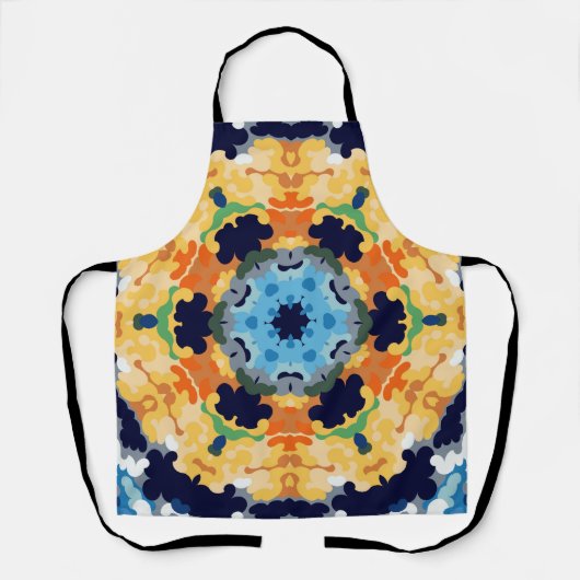 レトロマンダライエローブルーとオレンジ エプロン (正面)