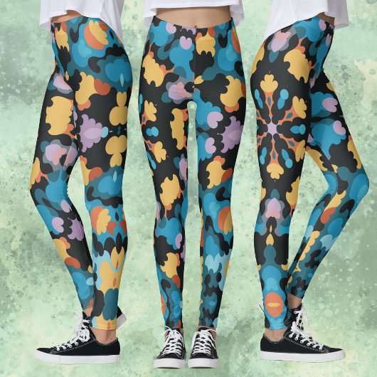 レトロマンダライエローブルーとオレンジ レギンス