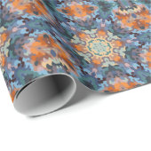 レトロマンダラオレンジブルーとイエロー ラッピングペーパー (ロールコーナー)