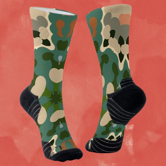 レトロマンダラグリーンブラウンとオレンジ ソックス